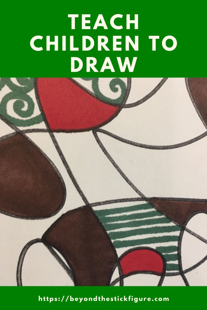 colorful drawing with red, green, brown, and black